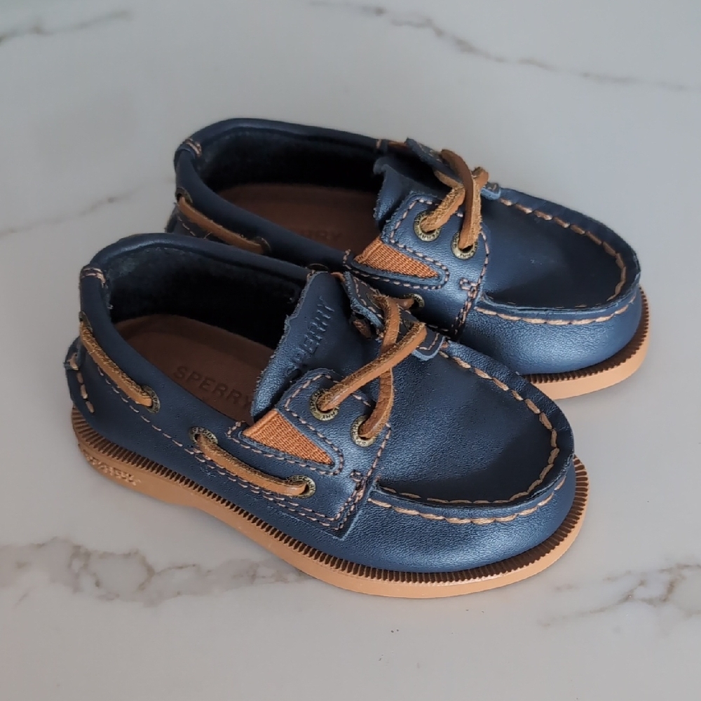 Sperry X Nordstrom Toddler Sz 5m Navy Moccasins with Tan Laces